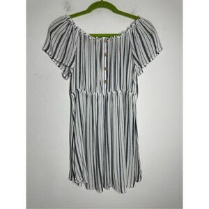 Tutta Bella Maternity Blouse White Black Striped Short Sleeve Buttons Size L